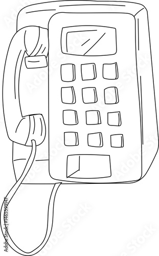 Corded telephone with keypad hand-drawn telephone vector illustration