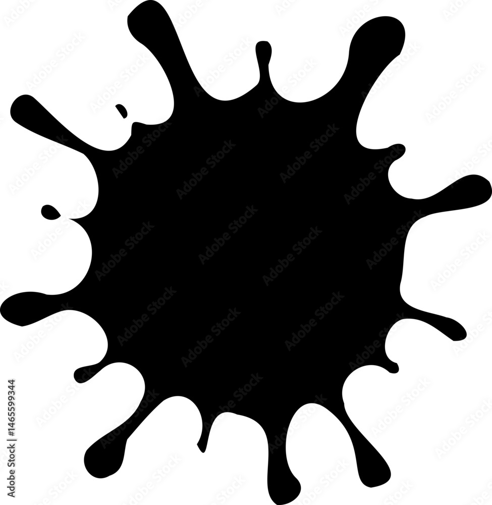 Irregular rounded ink stain with bulbous contours and scattered smudges surrounding a dark core.