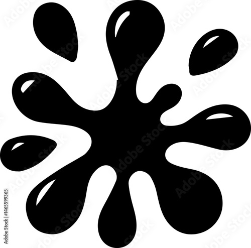 Circular ink droplet with a dense center and symmetrical dark halo forming a radial mark.