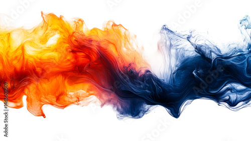 Fluid paint mix, orange and blue blend, abstract ink splash, cut out transparent