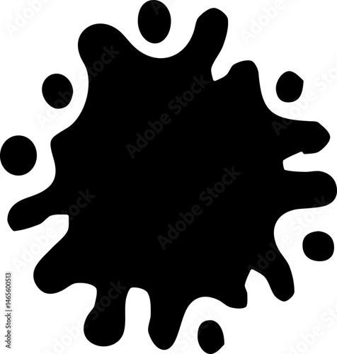 Ink splash with a starburst shape, emanating in multiple directions with uneven edges.