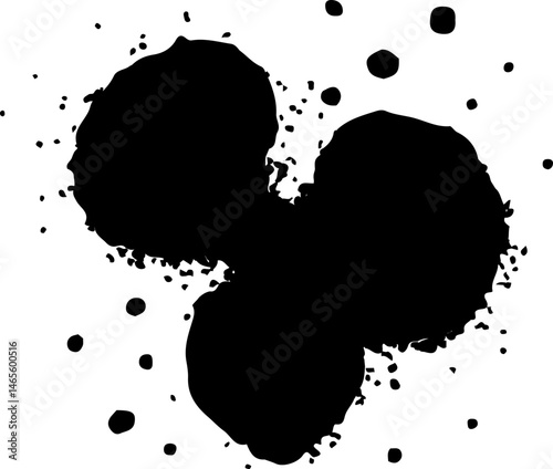 Ink splatter forming three heart shapes intertwined together, creating a symmetrical pattern.