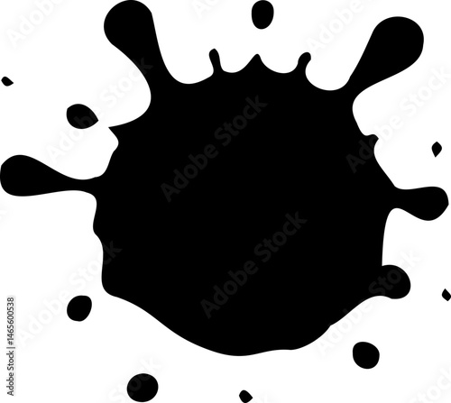 Ink spot with a rough, textured surface, creating a granular or dotted effect.