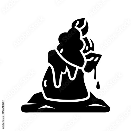 Stylized illustration of a molten chocolate dessert or pudding presentation