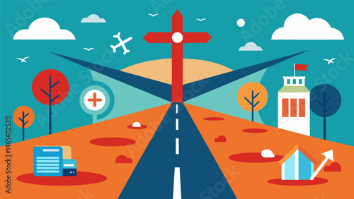 A crossroads of the past present and future where history is meticulously recorded for all to learn from.. Vector illustration