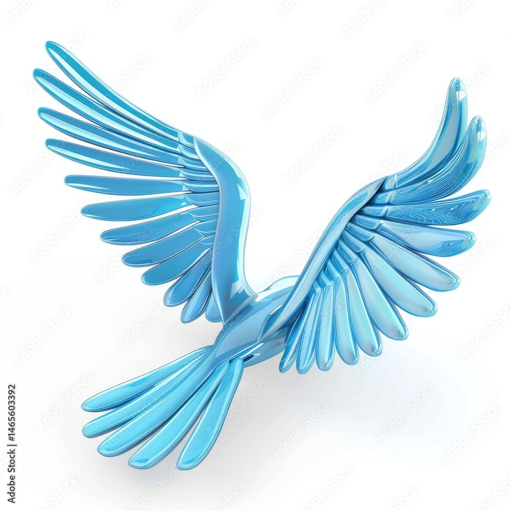 Fototapeta premium A stylized, light-blue bird in flight, showcasing intricate wing details.