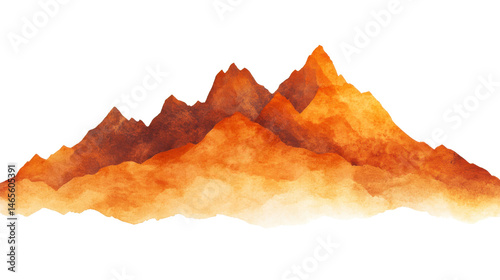 Orange mountains watercolor gradient, nature landscape, cut out transparent