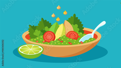 A colorful quinoa dish with a delectable dressing made with olive oil and lime juice that beautifully brings out the natural flavors of Ecuadorian ingredients.. Vector illustration