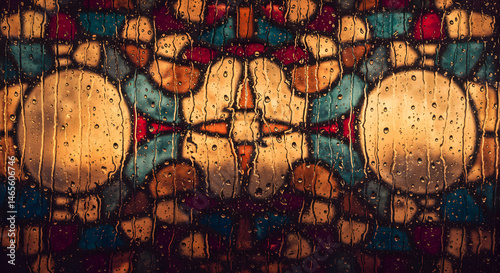 Abstract Stained Glass Window With Raindrops Creating A Dreamy Effect