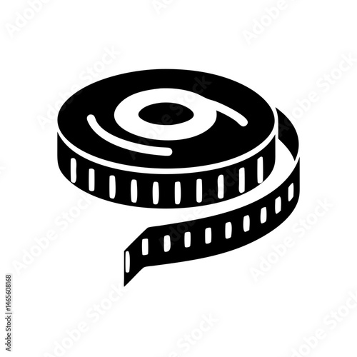 Black and white graphic depiction of a retractable measuring tape tool