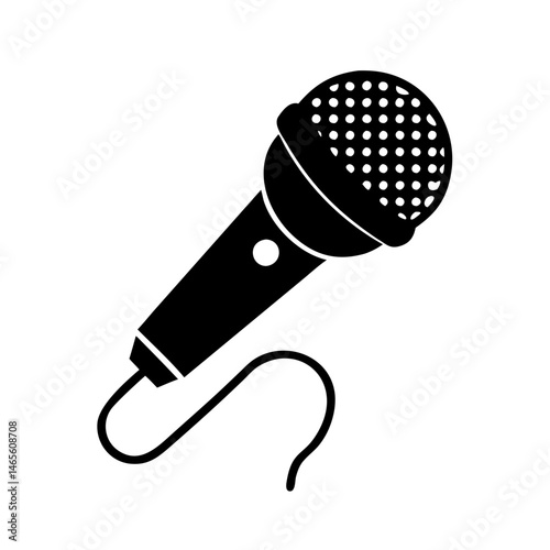 Black and white image of a classic wired microphone for performance
