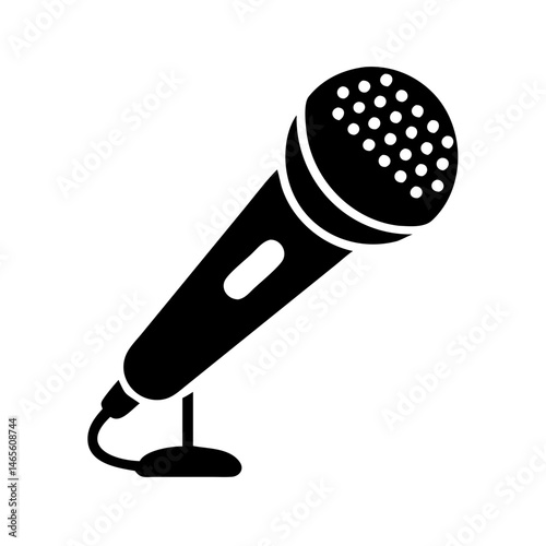 Silhouette of a classic microphone on a stand with visible perforations