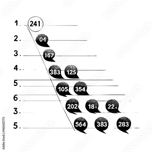 Black and white numbered diagram showing a cascading series of values