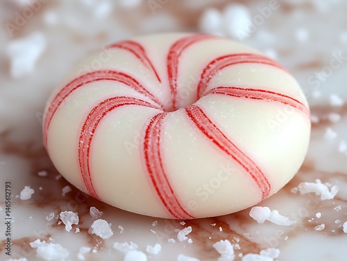 Detailed close-up view of a round candy.
