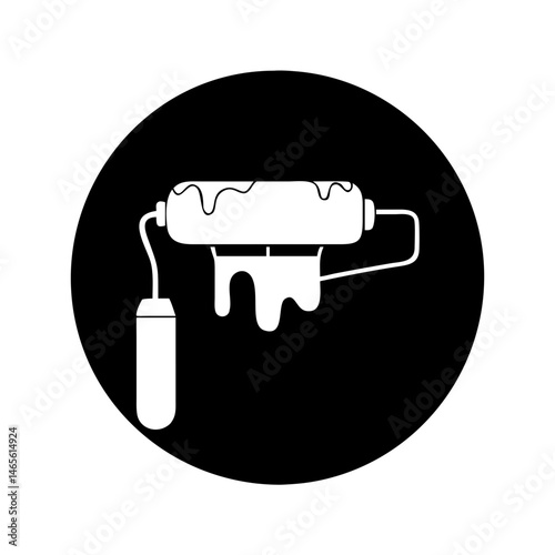 Black and white illustration of a paint roller with dripping paint