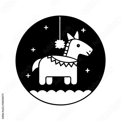 Monochrome Pinata with Pompon Design Celebrating Mexican Traditions and Fiesta