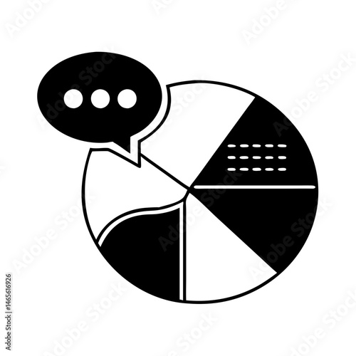 Pie chart with data points and a speech bubble icon overlayed