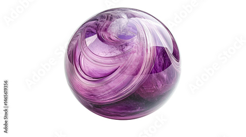 Glossy purple glass sphere with swirls isolated, cut out transparent