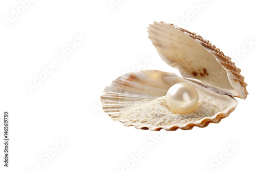 pearl in a shell on the beach white background Ai generate