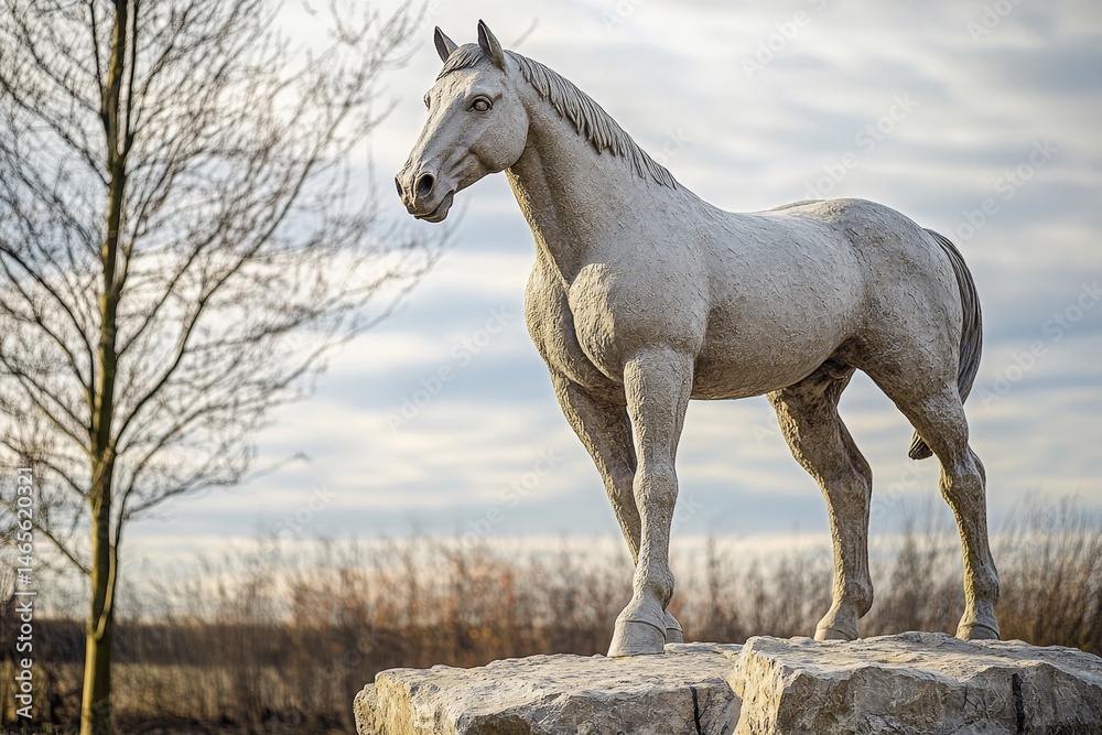 Fototapeta premium Outdoor stone statue of a majestic horse.