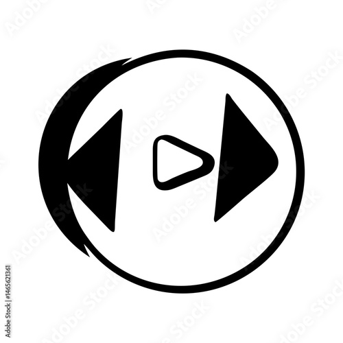 Circular media control icon with rewind fast forward and play buttons