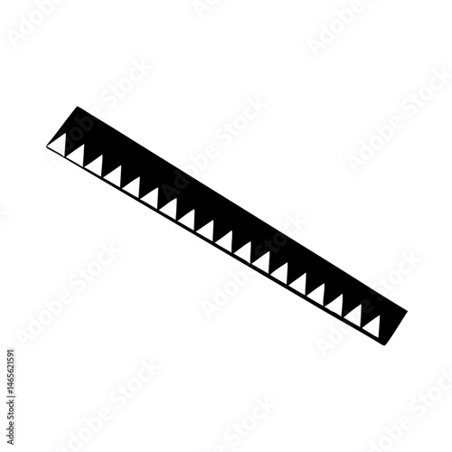 Monochrome illustration of a hand saw blade tool with triangular teeth