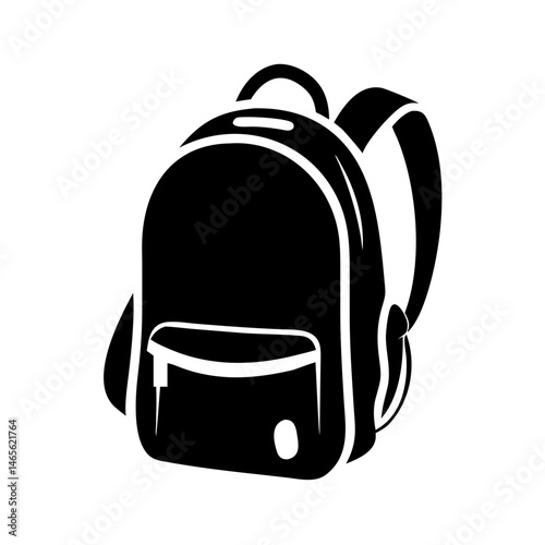 Simple black and white illustration of a backpack or rucksack with straps