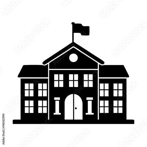 Simple black and white building with flag on top vector illustration