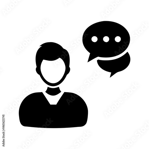 Black silhouette of a man with speech bubble indicating communication process