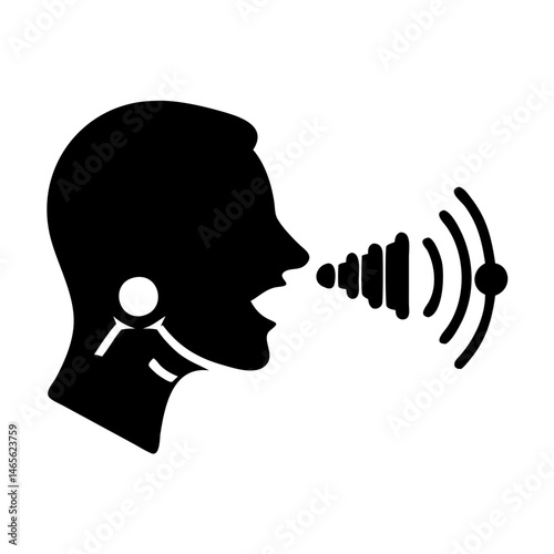 Human Speech Icon Depicting Voice Communication and Sound Waves Emanating Forth