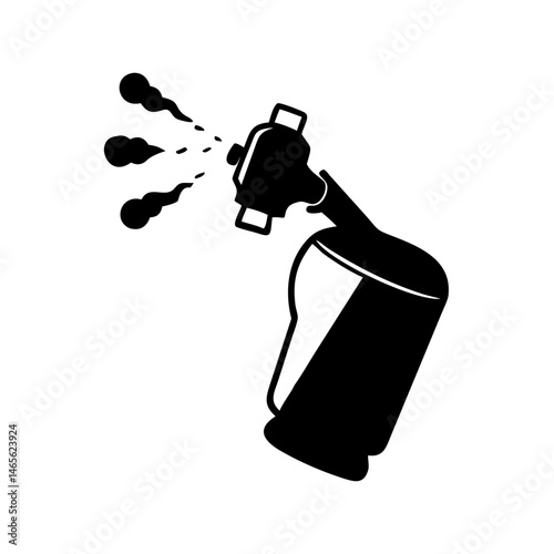 Black and white image of a spray bottle in action squirting paint