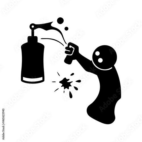 Silhouette of a person spraying liquid with a pressurized spray can