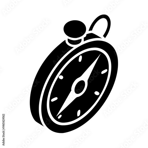 Isometric view of a black compass, directional tool, navigational symbol