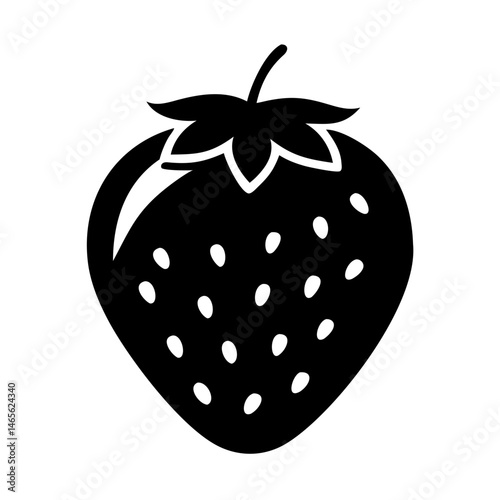 Silhouette of a sweet strawberry with leaves and seeds, ready to eat