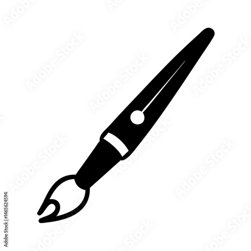 A simple black and white illustration of an artist's paintbrush, angled upwards