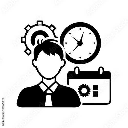 Business Time Management and Productivity with Gear, Calendar and Clock Icon