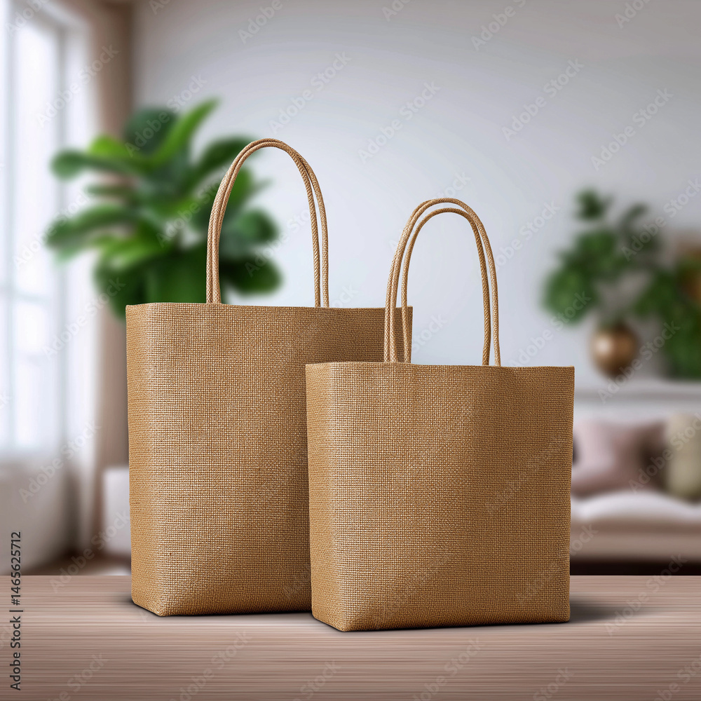 Two brown bags with a woven texture