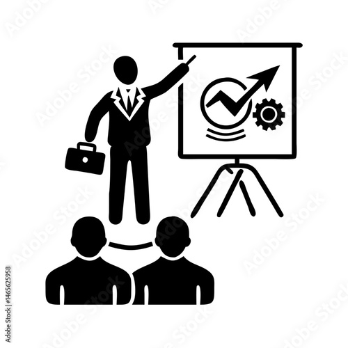 Presentation of business strategy with rising graph to an attentive audience