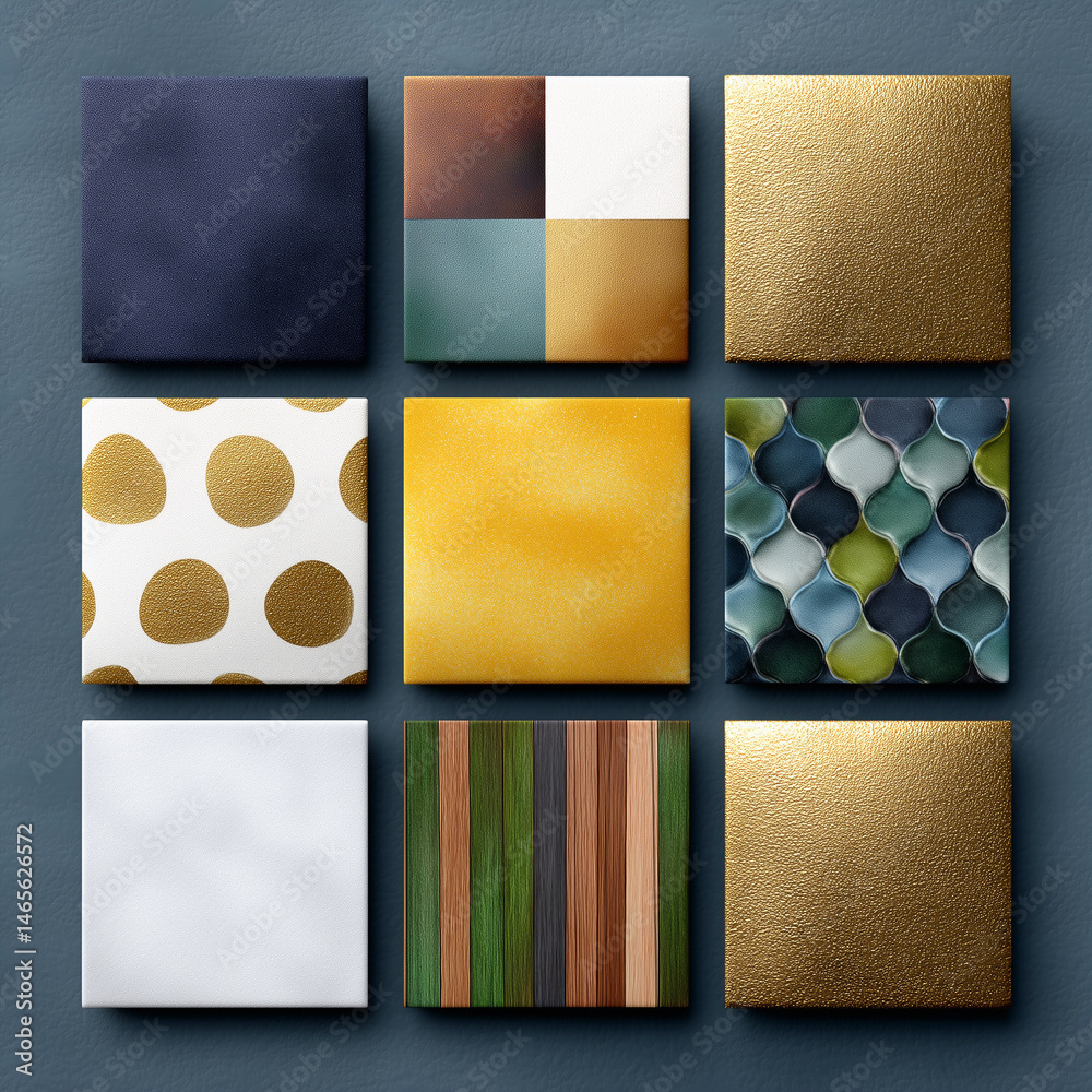 A variety of colorful squares with glitter on them, arranged in a grid