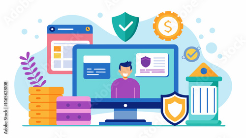 A bank providing online resources and tips to their customers on how to protect their personal information and stay safe from cyber threats.. Vector illustration