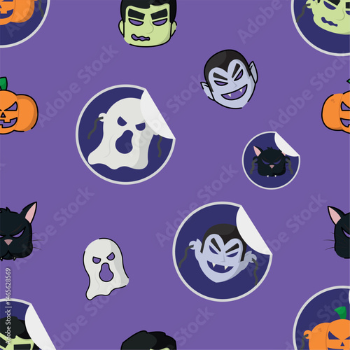 Halloween monster sticker pattern Vector