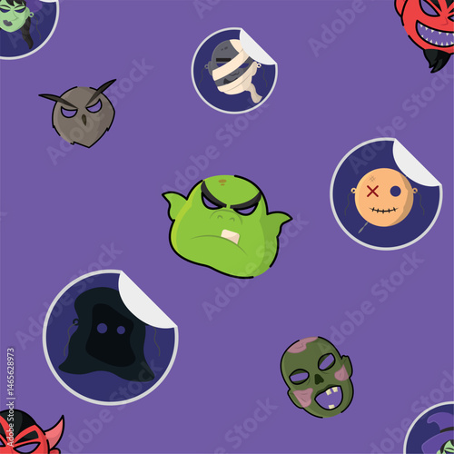 Halloween monster sticker pattern Vector