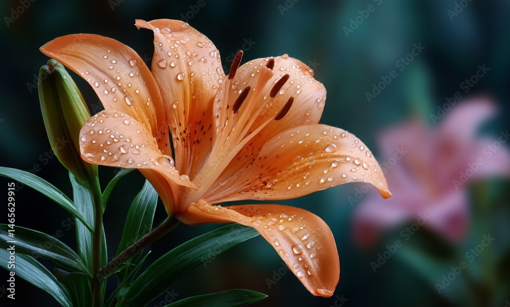 Orange Lilies With Raindrops in a Garden Setting During Springtime