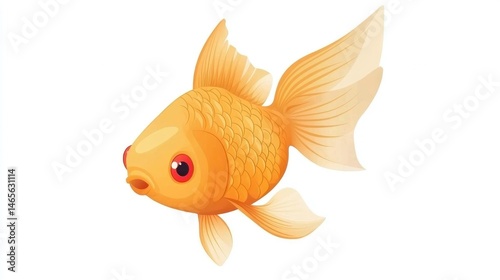 Orange goldfish swimming.  Detailed illustration of a cheerful, orange goldfish, fins, and scales clearly depicted