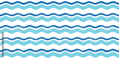 Seamless Wave Pattern, Brush stripes water sea vector background. Wavy beach print, watercolor curly paint lines