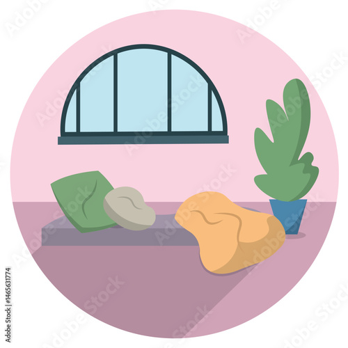 Isolated living room window hygge illustation