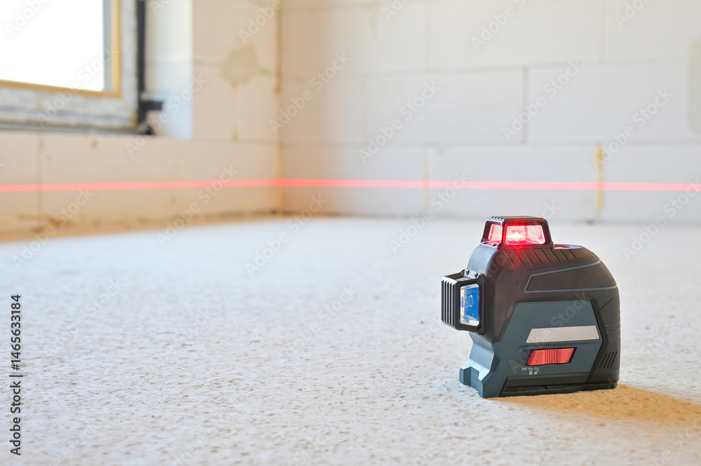 A person using a laser level tool on a smooth surface to ensure accurate measurements, showcasing the practicality of technology in construction and home improvement projects