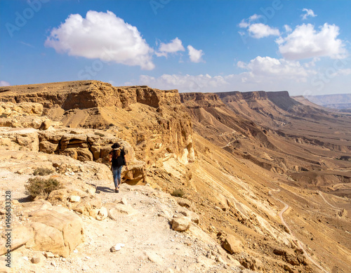 The unique rock formations and hiking trails in the Ramon Crater (Makhtesh Ramon), highlighting Israel's natural wonders.