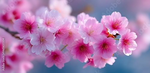Cherry Blossom Branches Display Vibrant Pink Flowers in Springtime Sunlight
