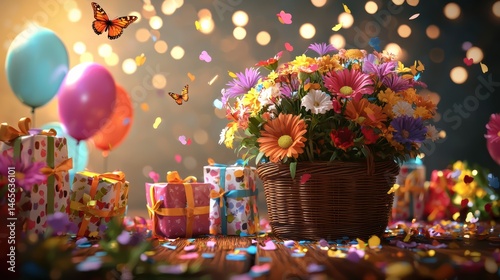 Whimsical birthday bash flowers balloons and butterflies